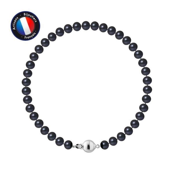 Armband - PERLINEA - Äkta sötvattensodlad pärla 5-6 mm - Svart Tahiti - 925 Silver - Kullås