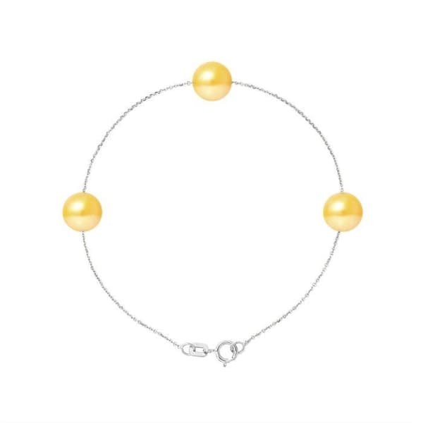Armband - PERLINEA - 3 sötvattensodlade pärlor 7-8 mm - 925 Silver - Guld - 18 cm
