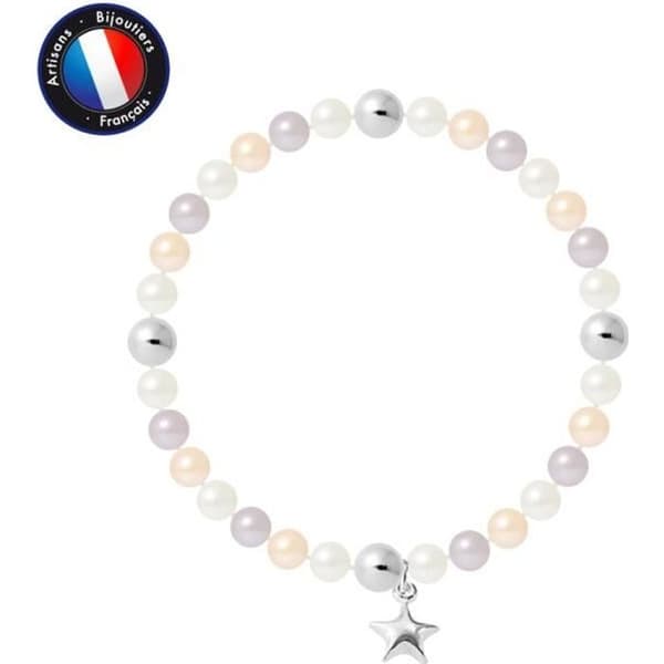 Armband - PERLINEA - My Star - Sötvattensodlade pärlor 5-6 mm - 925 Silver - Elastisk