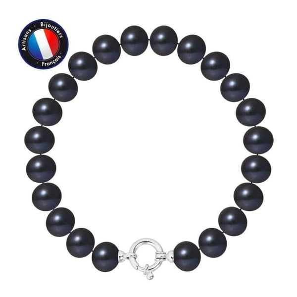 Armband - PERLINEA - Äkta sötvattensodlad pärla 9-10 mm - 925 Silver - Svart - 18 cm