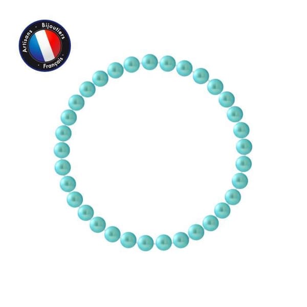 PERLINEA - Armband - Äkta rund sötvattenskulturpärla 5-6 mm Turkosblå - Resistant med hög motståndskraft - Damsmycken