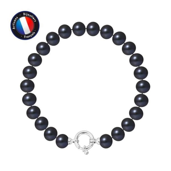 PERLINEA - Armband - Äkta halvrunda sötvattenskulturpärlor 8-9 mm Svart Tahiti - Marinring - Damsmycken