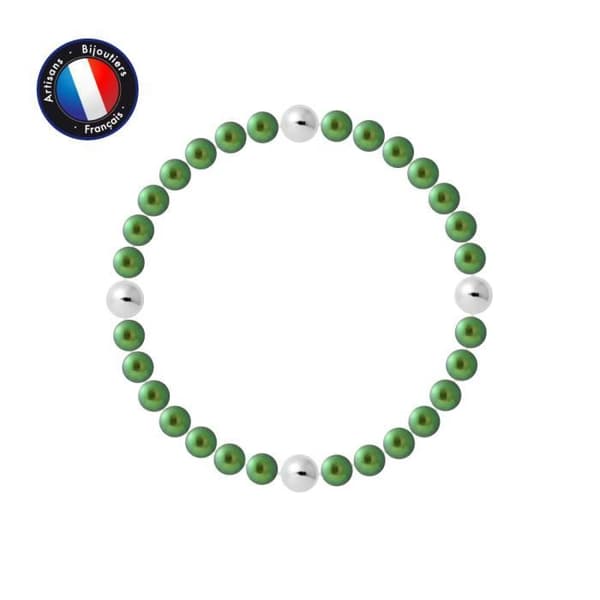 PERLINEA - Armband - Äkta runda sötvattensodlade pärlor 5-6 mm Intensgrön - Elastisk kabel - Damsmycken