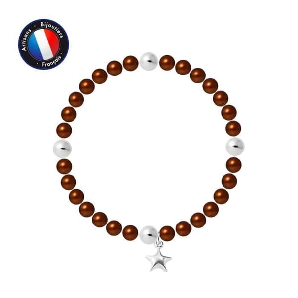 Armband - PERLINEA - My Star - Chokladkulturpärlor 5-6 mm - 925 Silver - Elastiskt