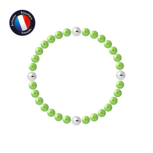 PERLINEA - Armband - Äkta runda sötvattensodlade pärlor 5-6 mm Tonic Green - Elastisk kabel - Damsmycken