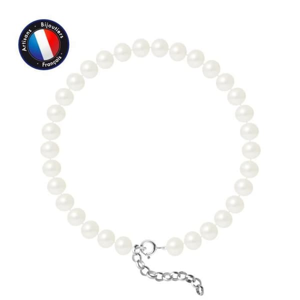 Armband - PERLINEA - Äkta sötvattenskulturpärla 6-7 mm - 925 Silver - Längd 18 cm