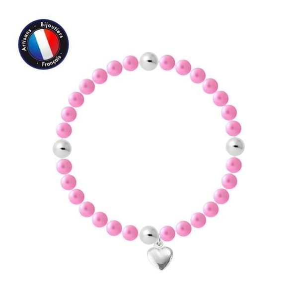 Armband - PERLINEA - My Heart - Sötvattensodlade pärlor 5-6 mm - 925 Silver - Elastisk