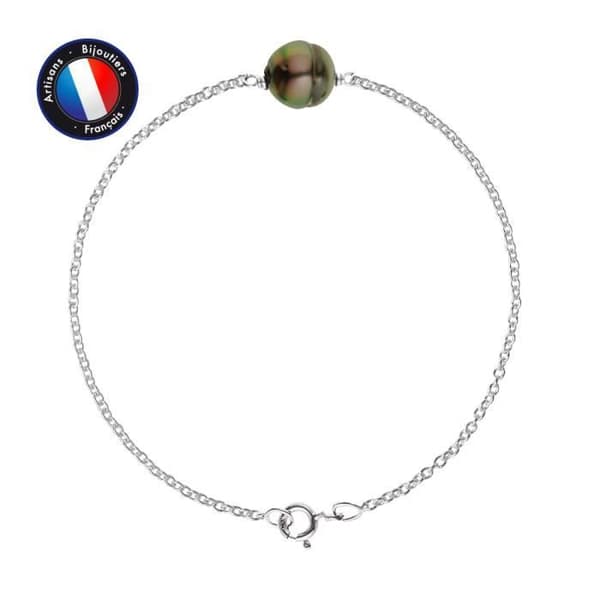 Armband - PERLINEA - Äkta Tahitisk odlad pärla 9-10 mm - 925 Silver - Längd 18 cm