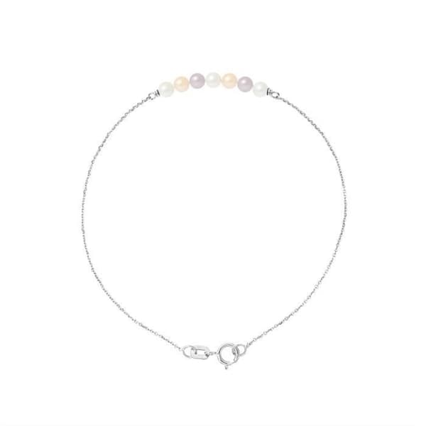 Armband - PERLINEA - 7 odlade sötvattenspärlor - Vitguld - Flerfärgad - 18 cm