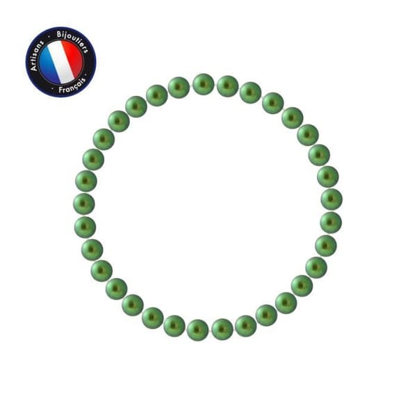 Armband - PERLINEA - Äkta sötvattensodlad pärla 5-6 mm - Intensgrön - Elastisk - 18 cm