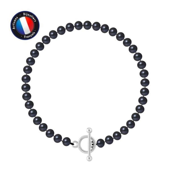 Armband - PERLINEA - Äkta sötvattensodlad pärla 5-6 mm - Svart Tahiti - 925 Silver - 18 cm