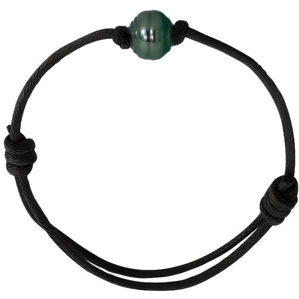 Armband - PERLINEA - Äkta Tahitisk odlad pärla 10-11 mm - Vaxad bomull - Justerbar 14-25 cm
