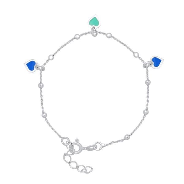 Armband Barn - LÉA &amp; ARTHUR - 3 Hjärtkåpor Blå - Silver 925 Rhodinerad - Justerbar längd 16-18cm