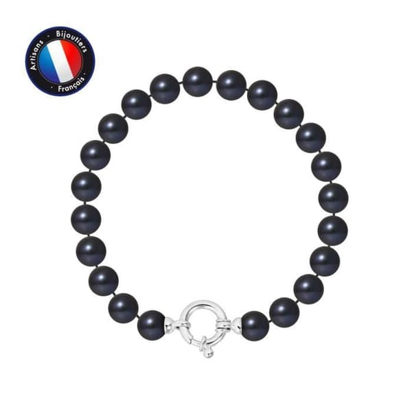 Armband - PERLINEA - Sötvattensodlade pärlor 7-8 mm - Tahitian Black - 9 Cts Vitguld - AAA+ kvalitet