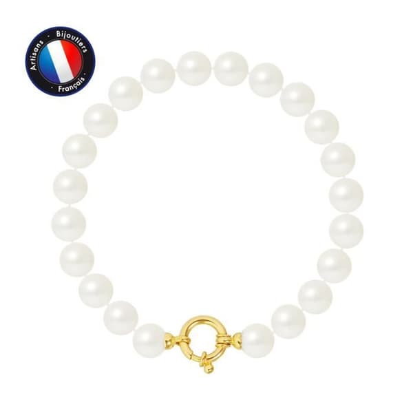 Armband - PERLINEA - Odlade sötvattenspärlor 8-9 mm - Gult guld - AAA+ kvalitet - Prestigelåda