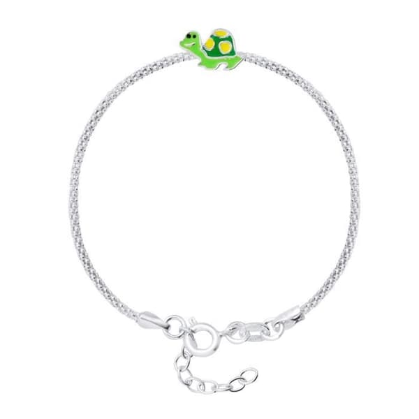 Armband Barn - LÉA & ARTHUR - SKALDJUR - 925 Rhodium Silver - Justerbar längd 14,5-16,5 cm - Grön emalj