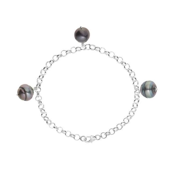 Armband - PERLINEA - 3 Tahitiska odlade pärlor 9-10 mm - 925 Silver - Längd 18 cm