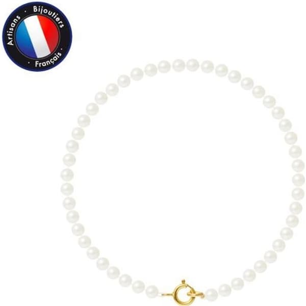 Armband - PERLINEA - Sötvattensodlade pärlor 3-4 mm - Gult guld - Längd 18 cm - AAA+ kvalitet