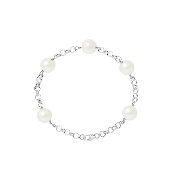 Armband - PERLINEA - 5 sötvattensodlade pärlor 9-10 mm - 925 Silver - Längd 18 cm - Dam