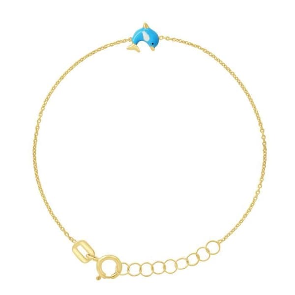 Armband Barn - LÉA & ARTHUR - Delfinmönster - Guld 375 - Forçat-länk - Justerbar 12-14 cm