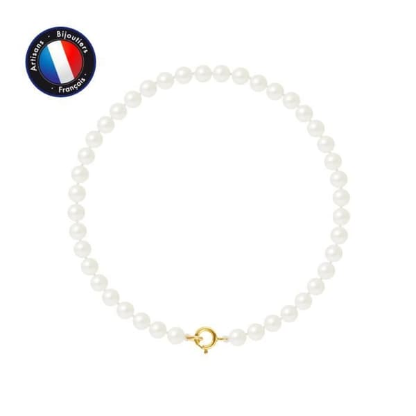Armband - PERLINEA - Sötvattensodlade pärlor 4-5 mm - Gult guld - Längd 18 cm - AAA+ kvalitet