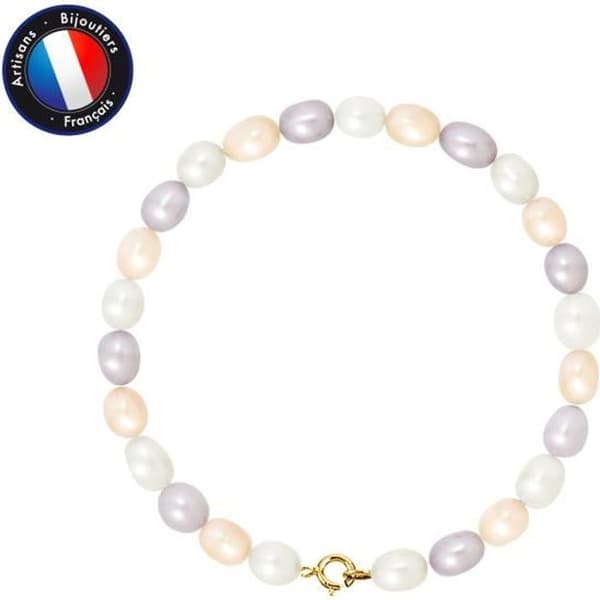 Armband - PERLINEA - Äkta odlad pärla 5-6 mm - Gult guld - Flerfärgad - AAA+ kvalitet