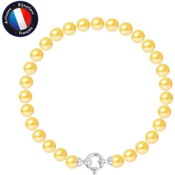 Armband - PERLINEA - 6-7 mm sötvattensodlade pärlor - 9 Cts gult guld - AAA+ kvalitet - Marint lås