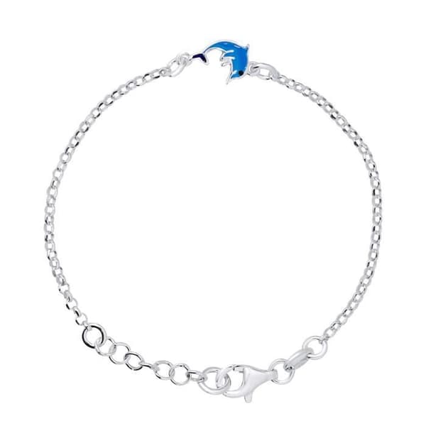 Armband Barn - LÉA &amp; ARTHUR - Mönster Delfin Blå - Silver 925 Rhodinerad - Justerbar Längd 13-15cm