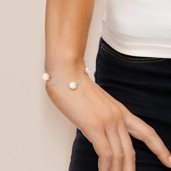Armband - PERLINEA - 3 sötvattensodlade pärlor 9-10 mm - 925 Silver - Flerfärgad - 18 cm