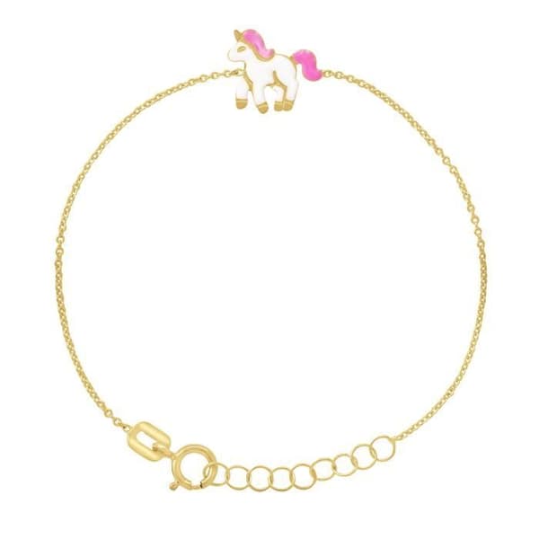 Barnarmband - LÉA &amp; ARTHUR - UNICORN Motiv - 375 Guld Guld - Spring Ring - 12 till 14 cm