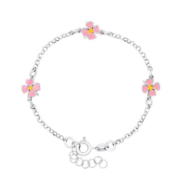 Barnarmband - LÉA &amp; ARTHUR - 3 BLOMMOR - Rhodiumpläterad 925 Silver - Justerbar längd 14-16,5 cm