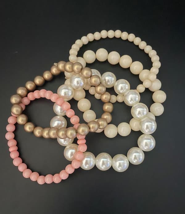 5 st Armband / Pärlarmband i Olika Färger - Vit , Aprikos & Guld