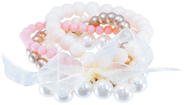 5 st Armband / Pärlarmband i Olika Färger - Vit , Aprikos & Guld