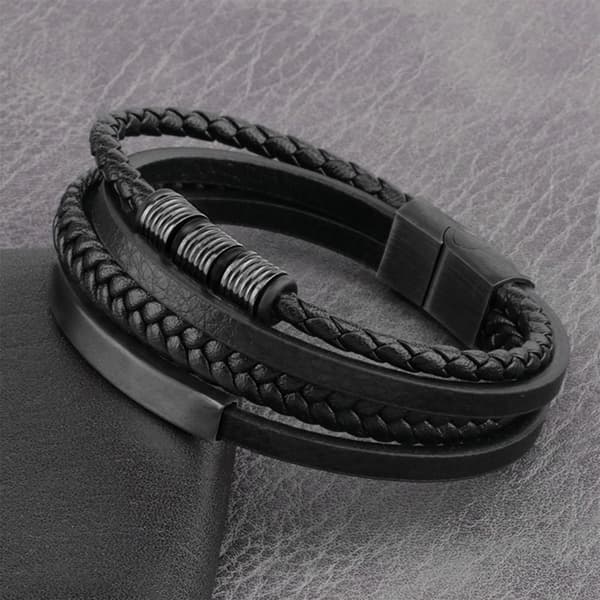 Punk flerlags vevd rustfritt stål lær tau armbånd