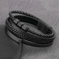 Miniatyrbilde 3 av 5: Punk flerlags vevd rustfritt stål lær tau armbånd