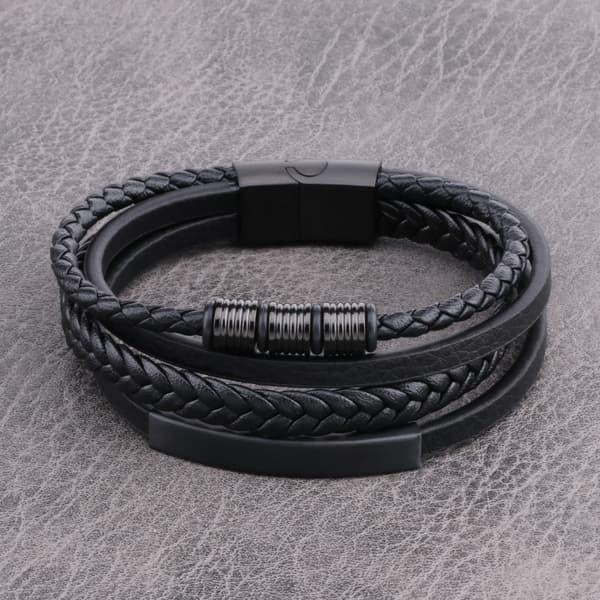 Punk flerlags vevd rustfritt stål lær tau armbånd