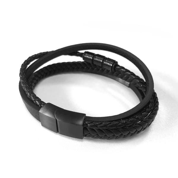 Punk flerlags vevd rustfritt stål lær tau armbånd