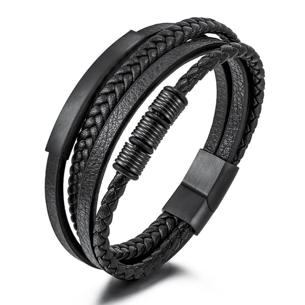 Punk flerlags vevd rustfritt stål lær tau armbånd