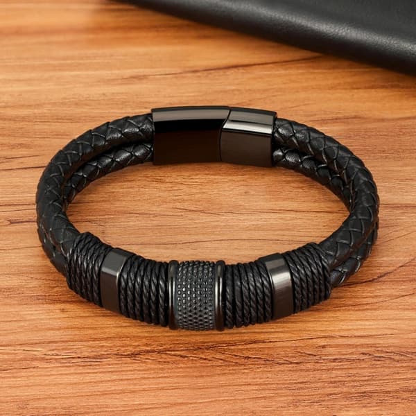 INF Punk vevd rustfritt stål lær tau armbånd