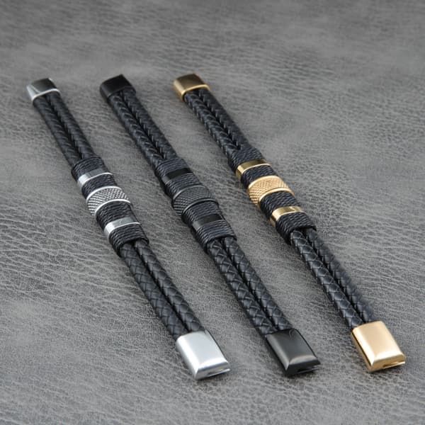 INF 1-pack Punk vävt rostfritt stål läderrep armband  22 cm