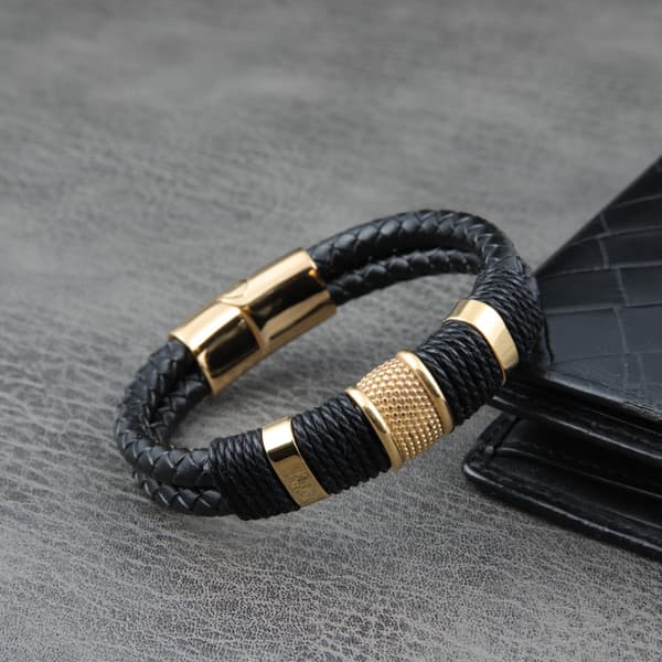 INF 1-pack Punk vävt rostfritt stål läderrep armband  22 cm