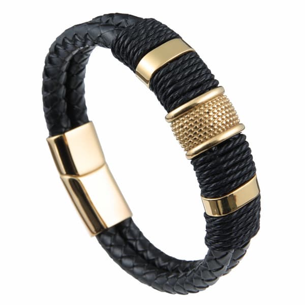INF 1-pack Punk vävt rostfritt stål läderrep armband  22 cm
