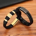 Miniatyrbilde 2 av 4: Punk vevd rustfritt stål lær tau armbånd