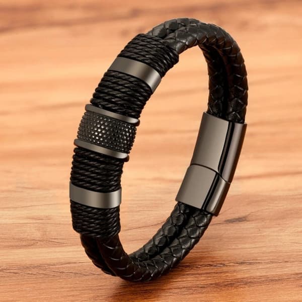 INF Punk vævet rustfrit stål læder reb armbånd