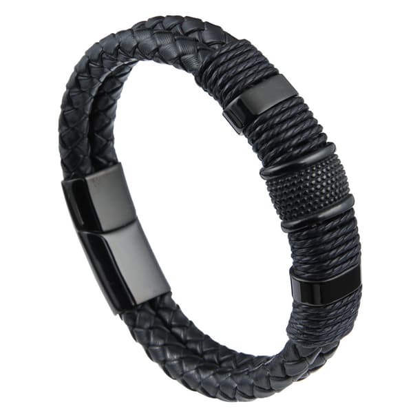 INF Punk vævet rustfrit stål læder reb armbånd