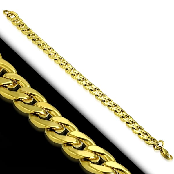 Herr Armband Stålarmband i Rostfritt Stål 316L i Guld Färg - Pansarlänk - L 22 cm B 9,5 mm