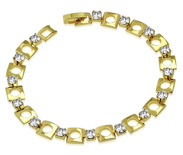 Guld Armband Dekorerat med Fyrkanter & Klara Cubic Zircon Kristaller