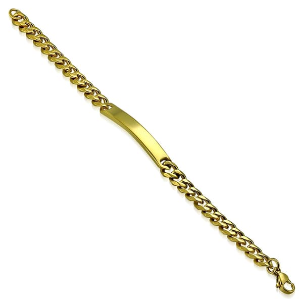 Guld Armband / Pansarlänk i Rostfritt Stål 316L - Kedja med ID Bricka för Gravyr - L 16 cm B 6 mm