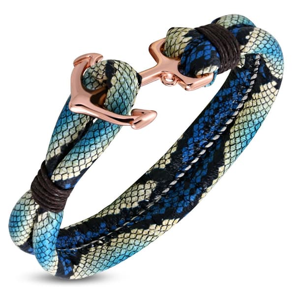 Armband Ormfärgat Rep/PU läder med ankare i rosé guld färg
