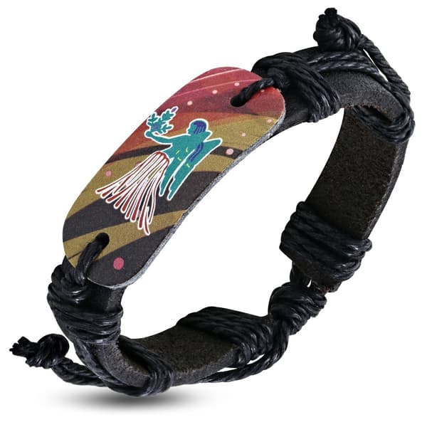 Svart Läderarmband / Läder Armband med Stjärntecken - Jungfrun / Virgo